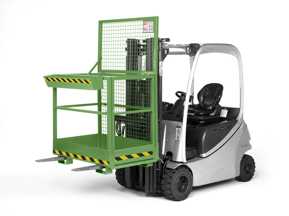 Arbeitskorb für Gabelstapler, Stahl pulverbeschichtet, LxB 800 x 1200 mm, Traglast 300 kg, grün - 1