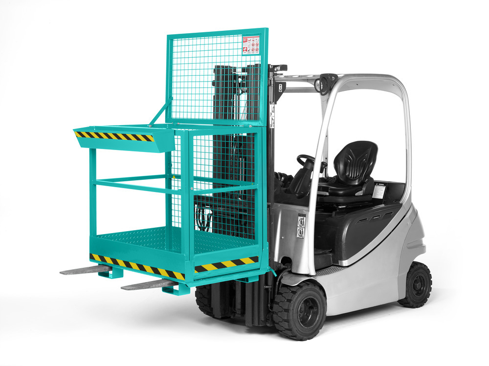 Arbeitskorb für Gabelstapler, Stahl pulverbeschichtet, LxB 800 x 1200 mm, Traglast 300 kg, türkis - 1