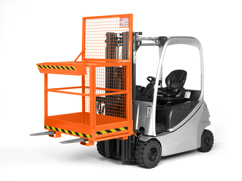 Arbeitskorb für Gabelstapler, Stahl pulverbeschichtet, LxB 800 x 1200 mm, Traglast 300 kg, orange - 1