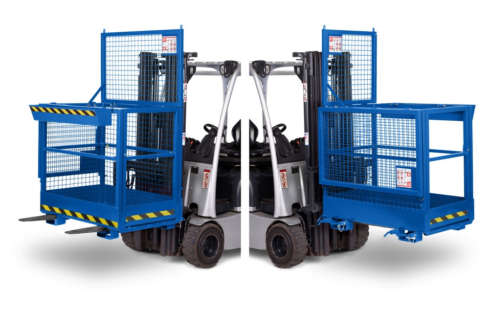 Arbeitskorb Duo für Gabelstapler, Stahl pulverbeschichtet, LxB 800x1200mm, Traglast 300kg, blau - 1