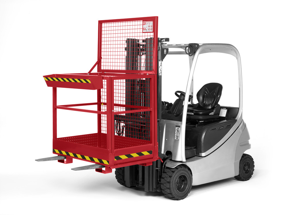 Arbeitskorb für Gabelstapler, Stahl pulverbeschichtet, LxB 800x1200mm, Traglast 300kg, rot - 1