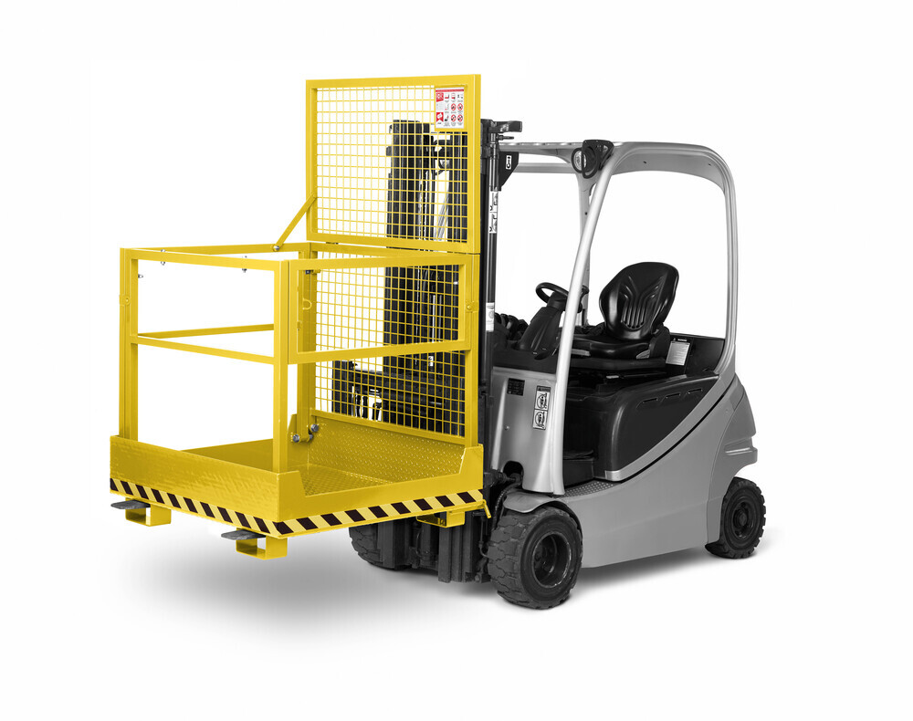 Arbeitskorb Kompakt für Gabelstapler, Stahl pulverbeschichtet, für 2 Personen, faltbar, gelb - 1