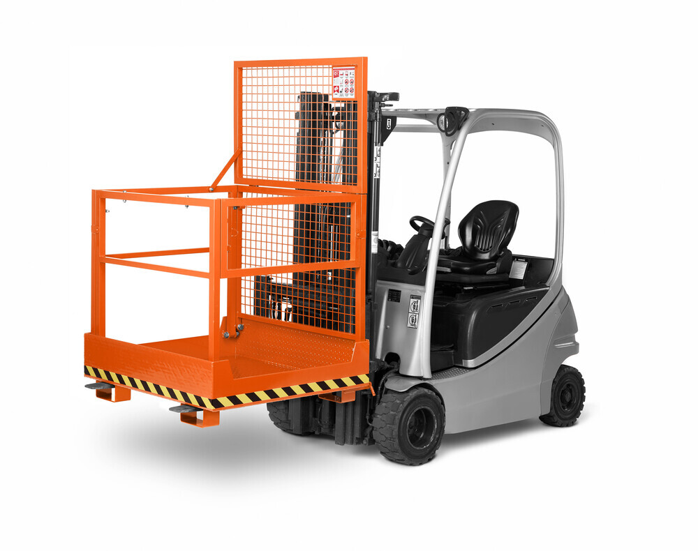 Arbeitskorb Kompakt für Gabelstapler, Stahl pulverbeschichtet, für 2 Personen, faltbar, orange - 1