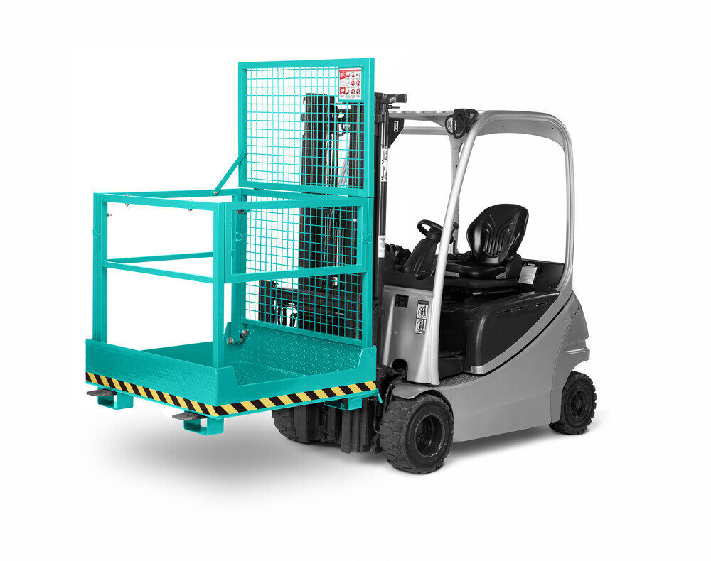 Arbeitskorb Kompakt für Gabelstapler, Stahl pulverbeschichtet, für 2 Personen, faltbar, türkis - 1