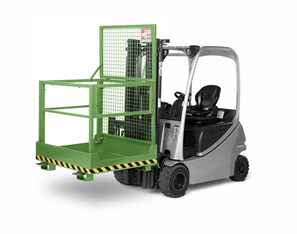 Arbeitskorb Kompakt für Gabelstapler, Stahl pulverbeschichtet, für 2 Personen, faltbar, grün - 1