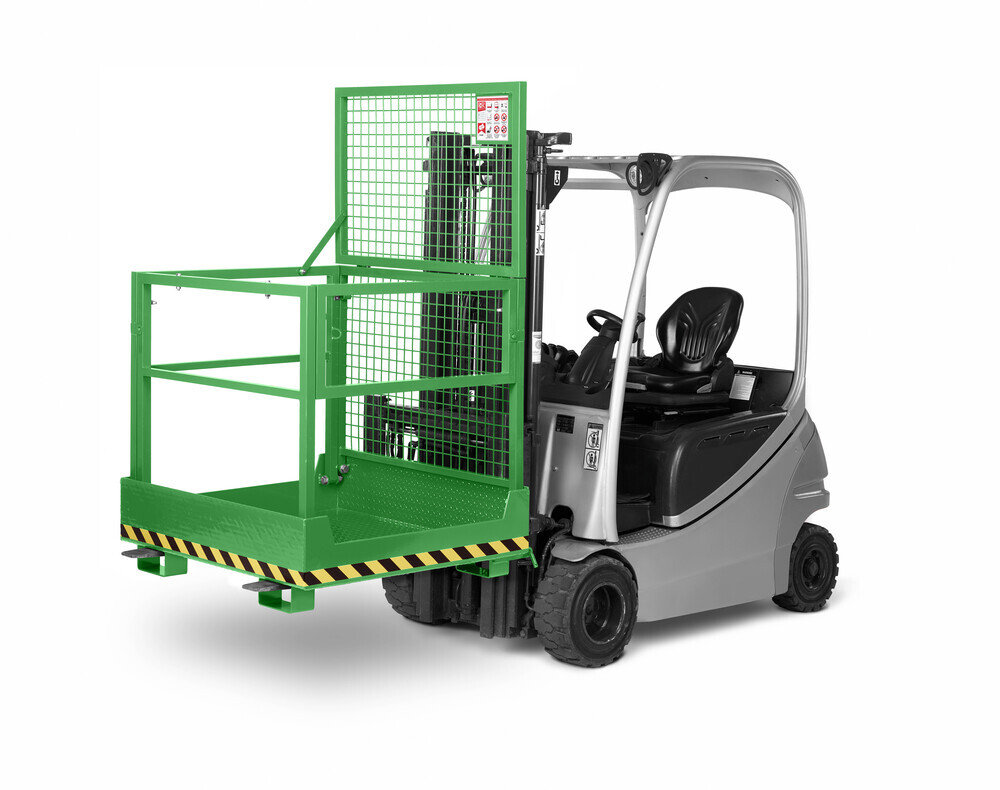 Arbeitskorb Kompakt für Gabelstapler, Stahl pulverbeschichtet, für 2 Personen, faltbar, gelbgrün - 1