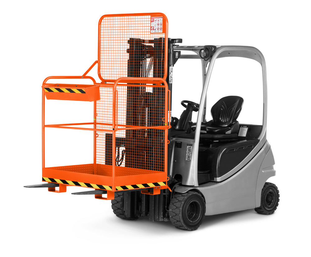 Arbeitskorb Eco für Gabelstapler, Stahl pulverbeschichtet, für 2 Personen, 800 x 1200 mm, orange - 1