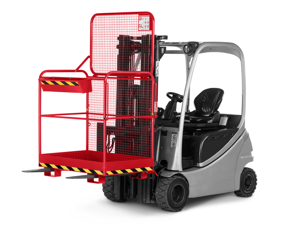 Arbeitskorb Eco für Gabelstapler, Stahl pulverbeschichtet, für 2 Personen, LxB 800 x 1200 mm, rot - 1