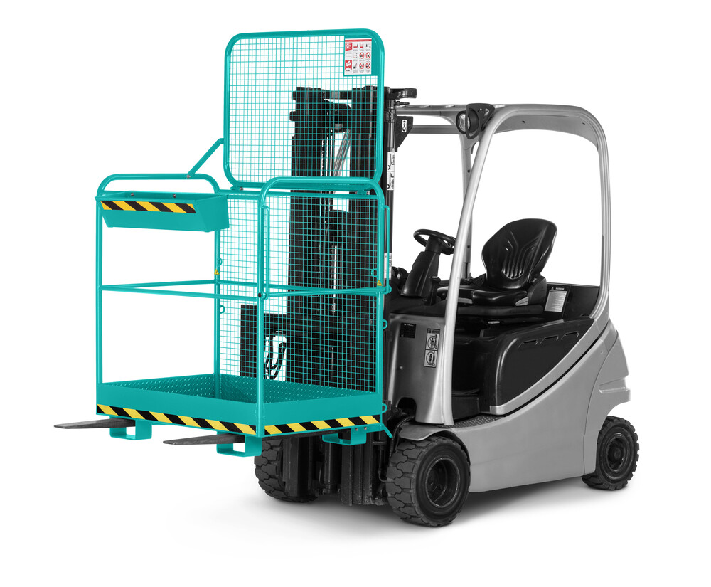 Arbeitskorb Eco für Gabelstapler, Stahl pulverbeschichtet, für 2 Personen, 800 x 1200 mm, türkis - 1