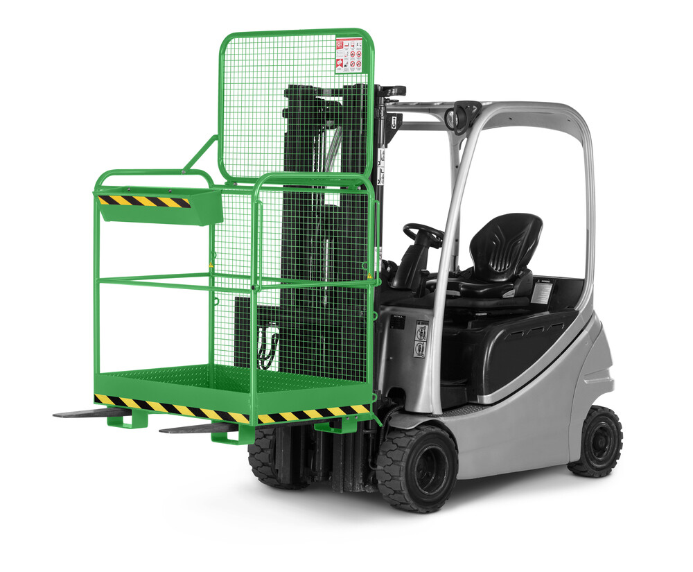 Arbeitskorb Eco für Gabelstapler, Stahl pulverbeschichtet, für 2 Personen, 800 x 1200 mm, gelbgrün - 1