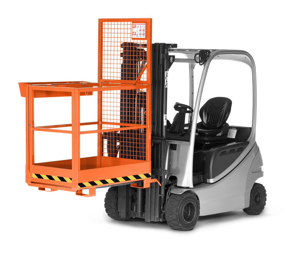 Arbeitskorb Slim für Gabelstapler, Stahl pulverbeschichtet, LxB 1200x800mm, Traglast 300 kg, orange - 1