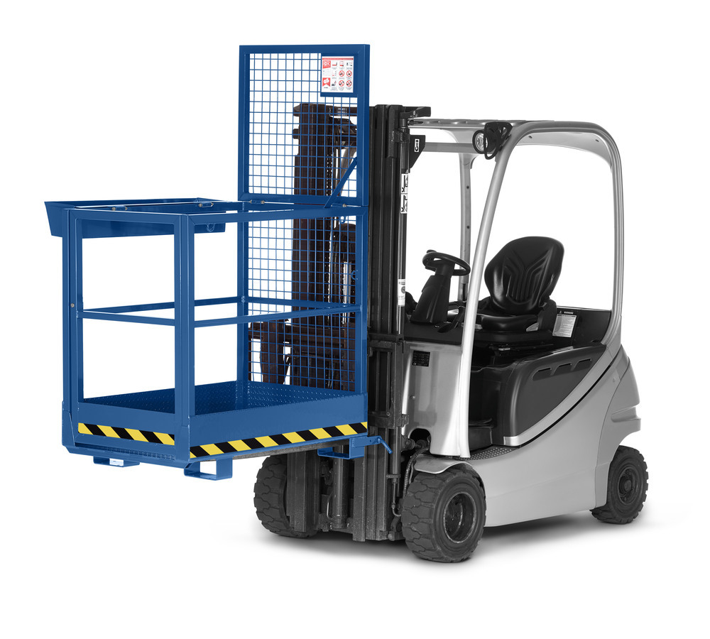 Arbeitskorb Slim für Gabelstapler, Stahl pulverbeschichtet, LxB 1200x800mm, Traglast 300 kg, blau - 1