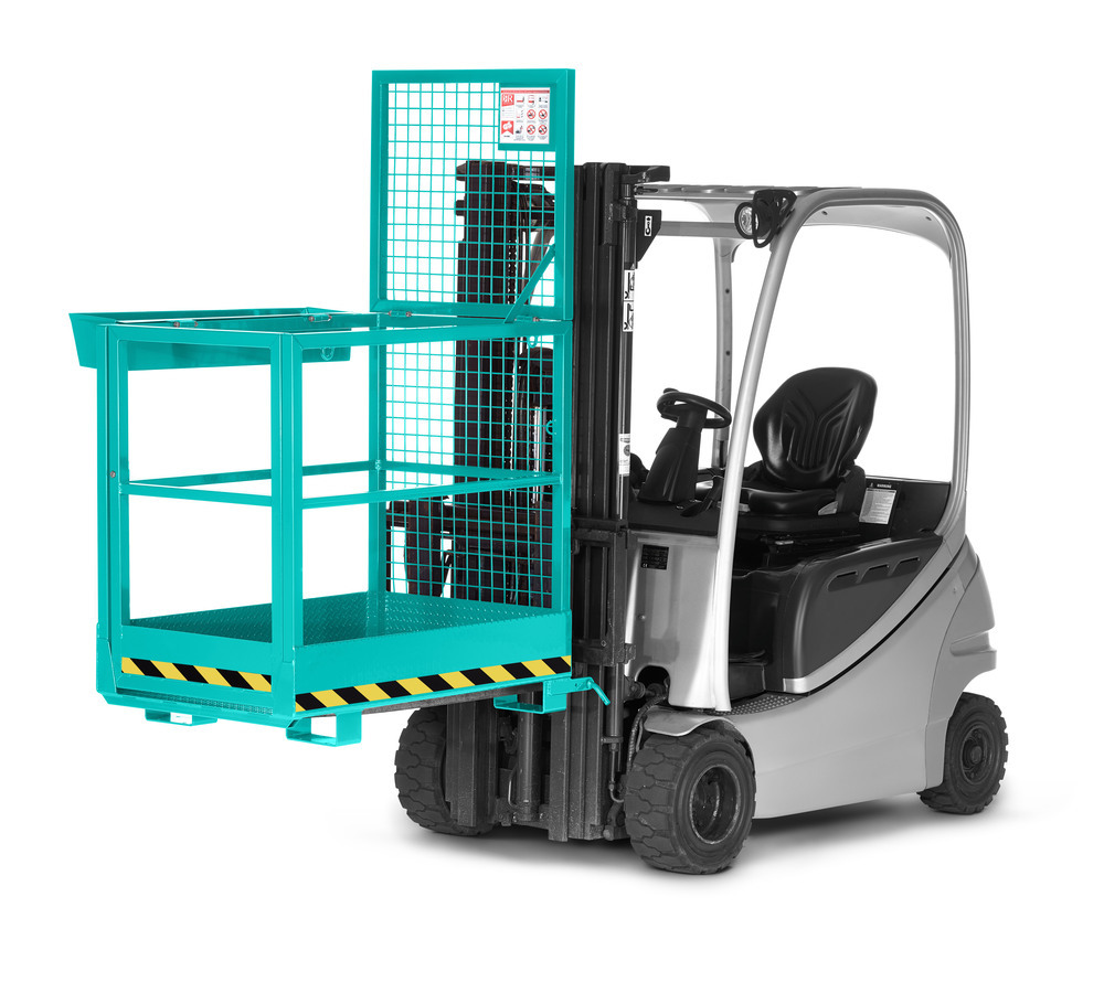 Arbeitskorb Slim für Gabelstapler, Stahl pulverbeschichtet, LxB 1200x800mm, Traglast 300 kg, türkis - 1