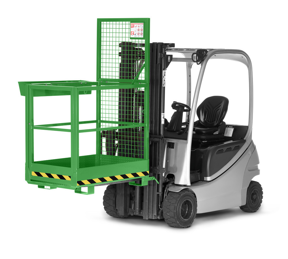 Arbeitskorb Slim für Gabelstapler, pulverbeschichtet, LxB 1200x800mm, Traglast 300 kg, gelbgrün - 1