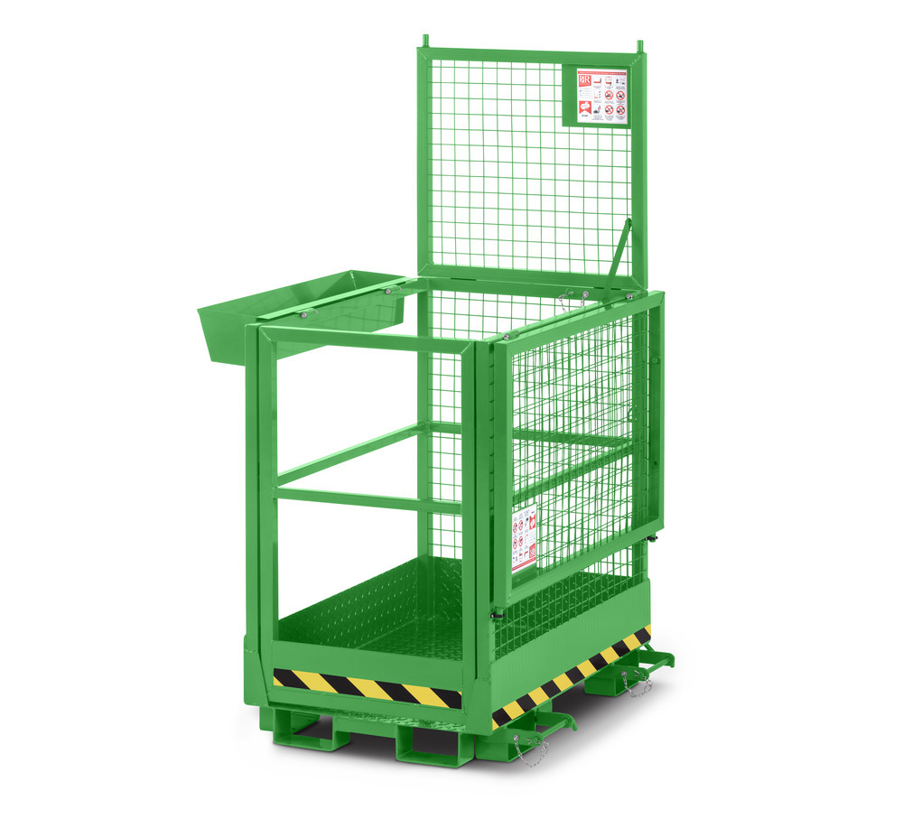 Arbeitskorb Duo für Gabelstapler, Stahl pulverbeschichtet, 800 x 1200 mm, Traglast 300 kg, gelbgrün - 2