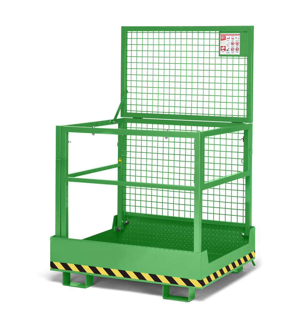 Arbeitskorb Kompakt für Gabelstapler, Stahl pulverbeschichtet, für 2 Personen, faltbar, gelbgrün - 3