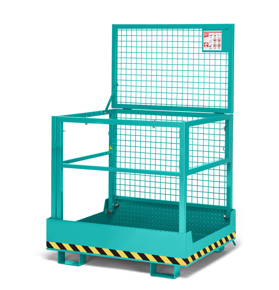 Arbeitskorb Kompakt für Gabelstapler, Stahl pulverbeschichtet, für 2 Personen, faltbar, türkis - 3