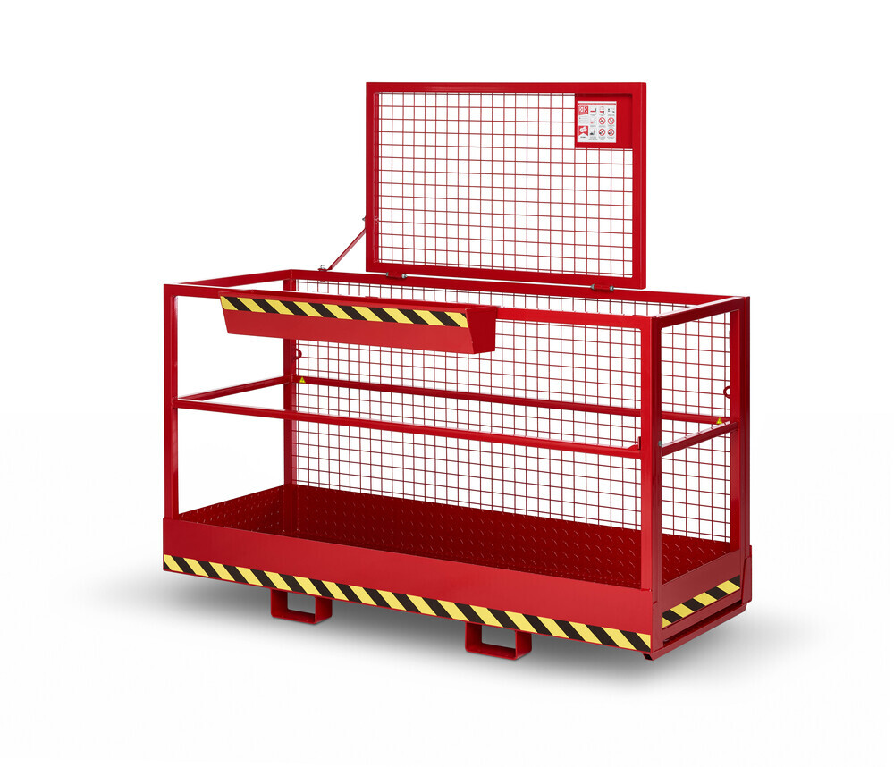 Arbeitskorb BIG für Gabelstapler, extra breit, pulverbeschichtet, 800 x 2000 mm, 300 kg, rot - 2