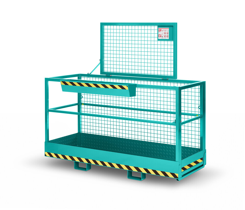 Arbeitskorb BIG für Gabelstapler, extra breit, pulverbeschichtet, 800 x 2000 mm, 300 kg, türkis - 2