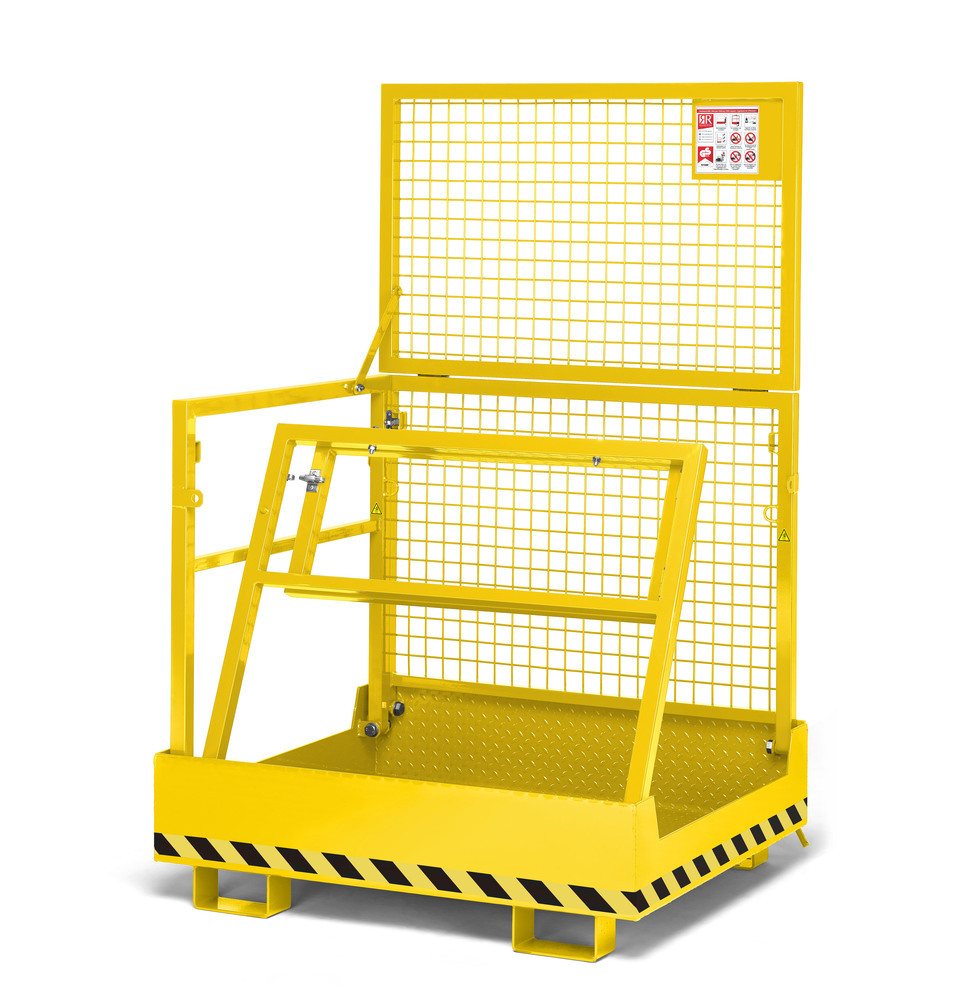 Arbeitskorb Kompakt für Gabelstapler, Stahl pulverbeschichtet, für 2 Personen, faltbar, gelb - 2