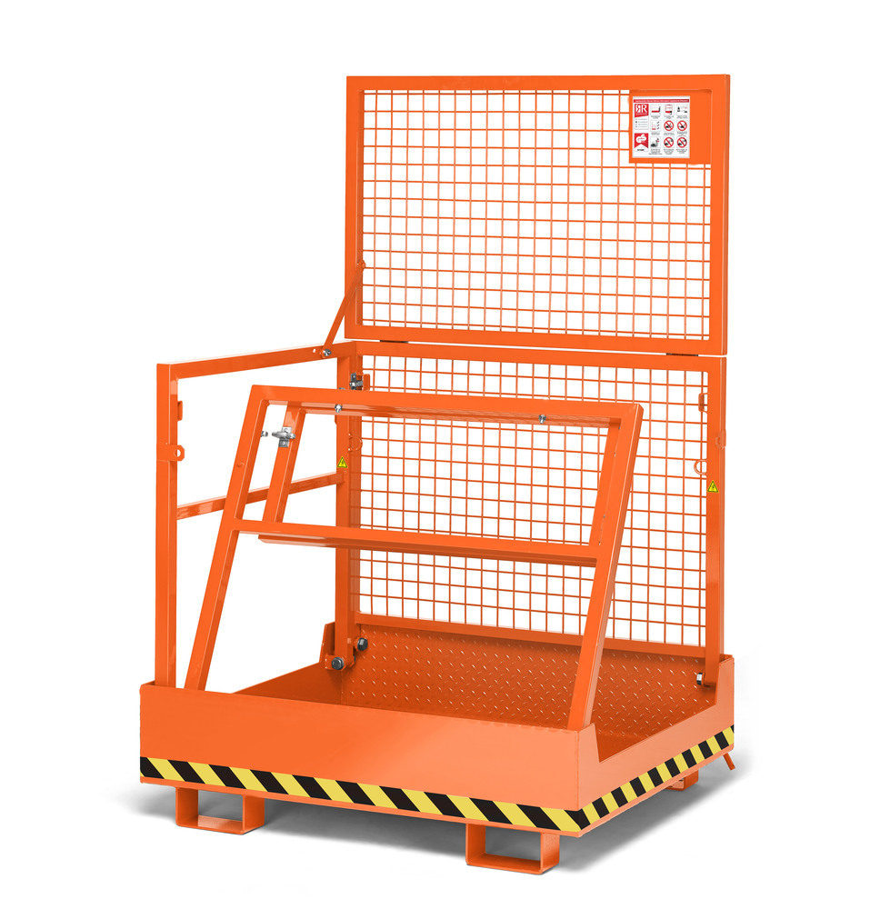 Arbeitskorb Kompakt für Gabelstapler, Stahl pulverbeschichtet, für 2 Personen, faltbar, orange - 2