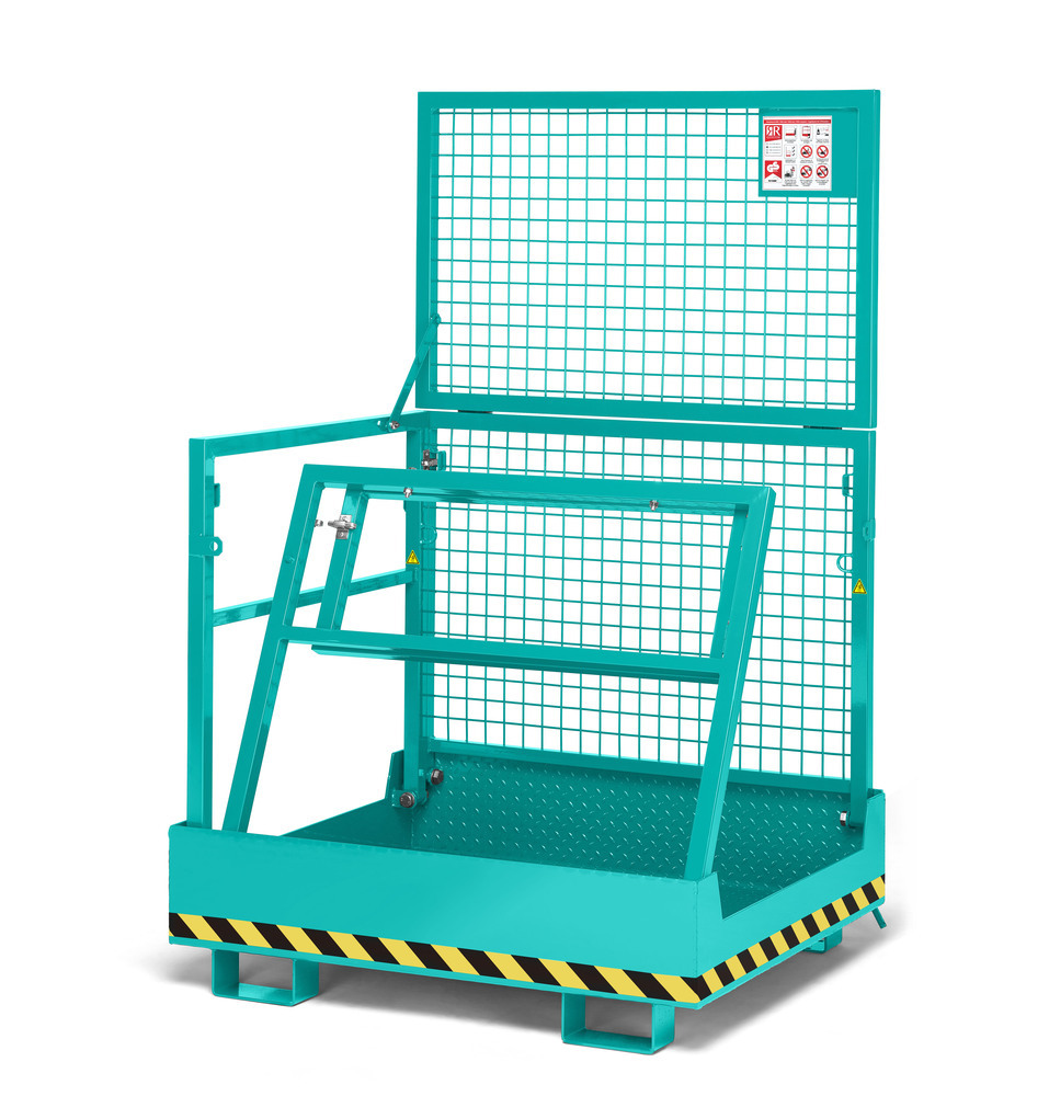Arbeitskorb Kompakt für Gabelstapler, Stahl pulverbeschichtet, für 2 Personen, faltbar, türkis - 2
