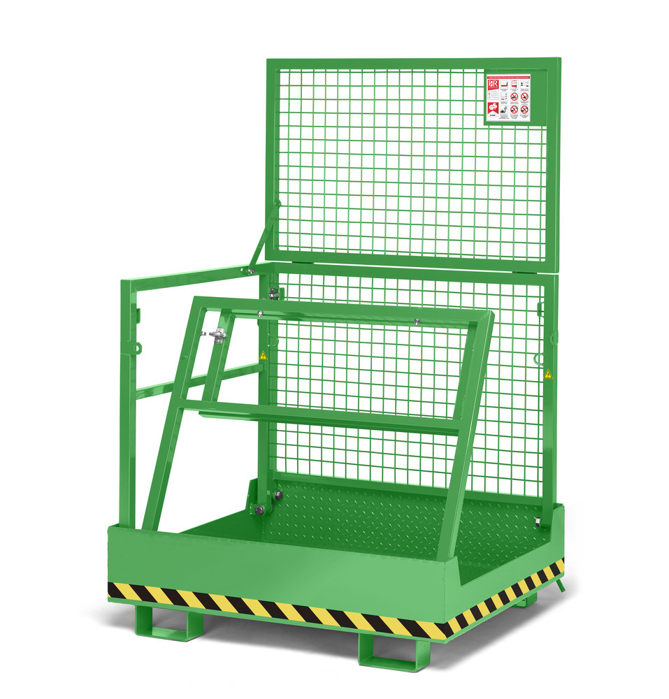 Arbeitskorb Kompakt für Gabelstapler, Stahl pulverbeschichtet, für 2 Personen, faltbar, gelbgrün - 2