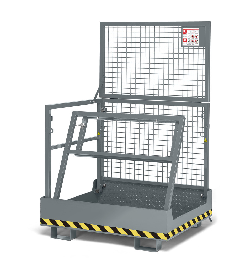 Arbeitskorb Kompakt für Gabelstapler, Stahl pulverbeschichtet, für 2 Personen, faltbar, grau - 2