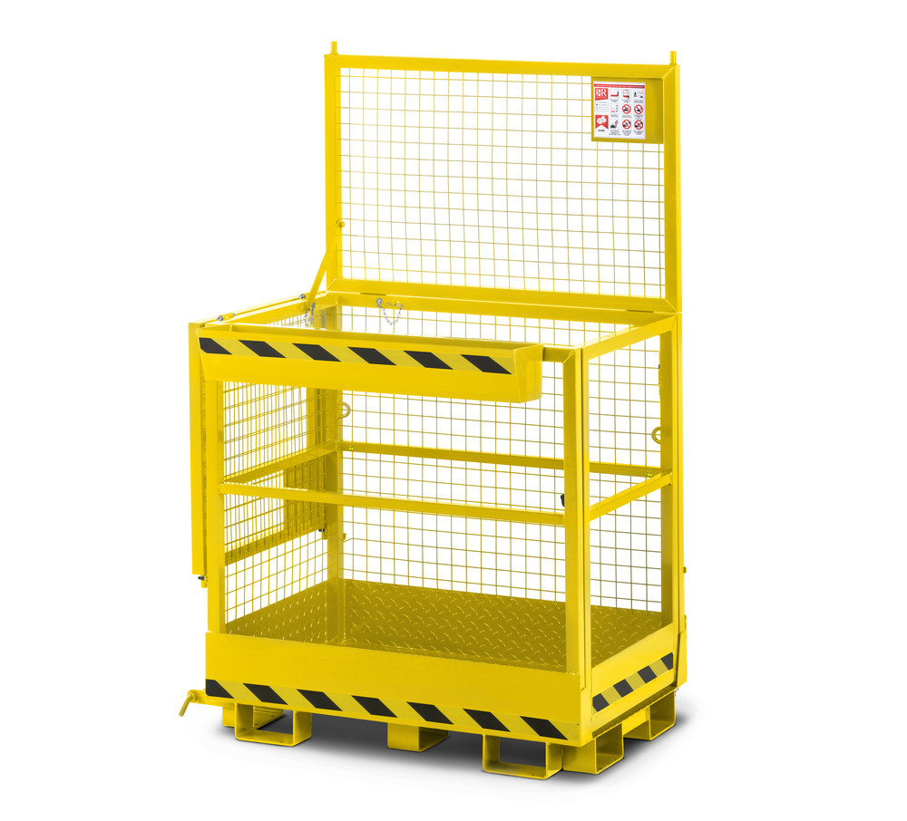 Arbeitskorb Duo für Gabelstapler, Stahl pulverbeschichtet, LxB 800 x 1200 mm, Traglast 300 kg, gelb - 1