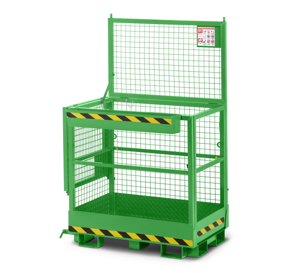 Arbeitskorb Duo für Gabelstapler, Stahl pulverbeschichtet, 800 x 1200 mm, Traglast 300 kg, gelbgrün - 1