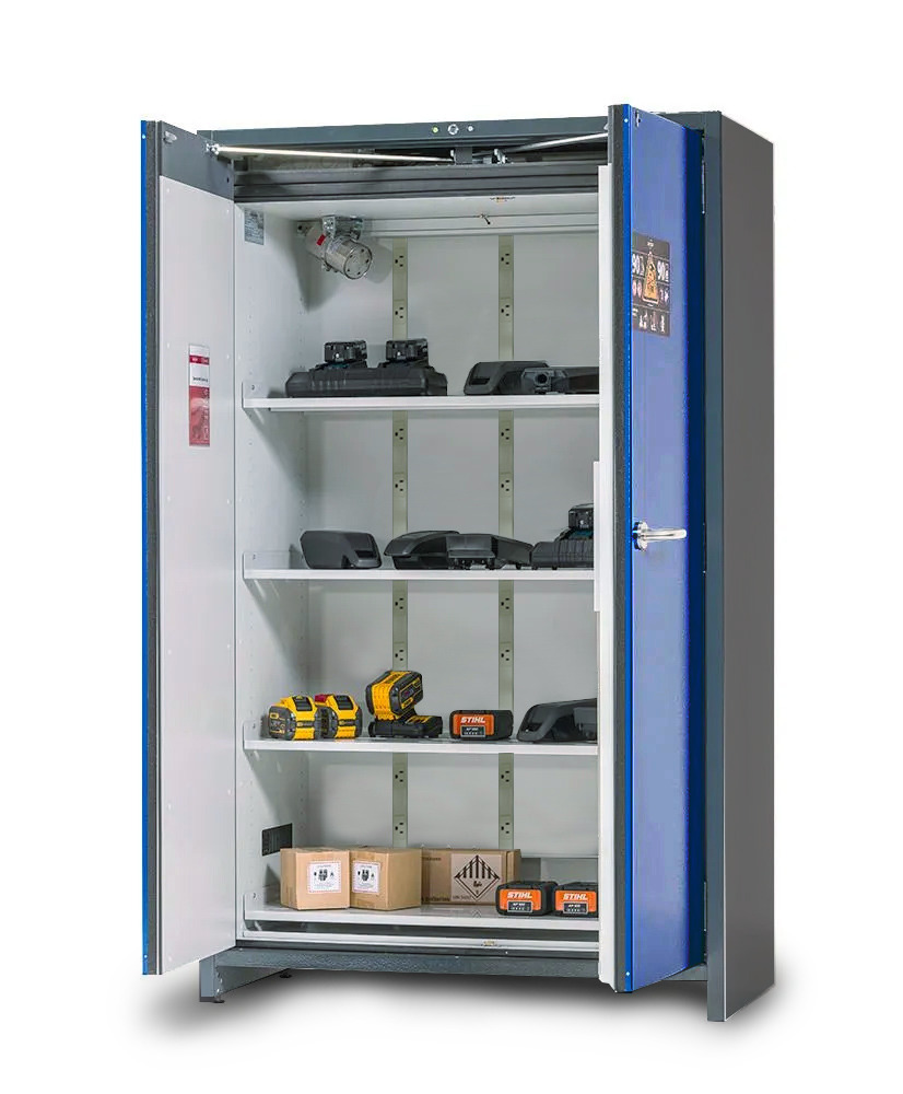 asecos lithium-ion charging cabinet, 90 Min fire resistant, 4 Shelves, 2 Door  - 3