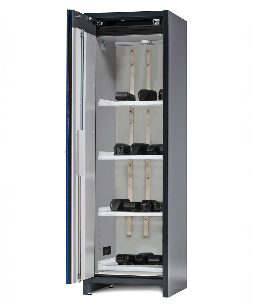 asecos lithium-ion charging cabinet, 90 Min fire resistant, 4 Shelves, 1 Door - 8