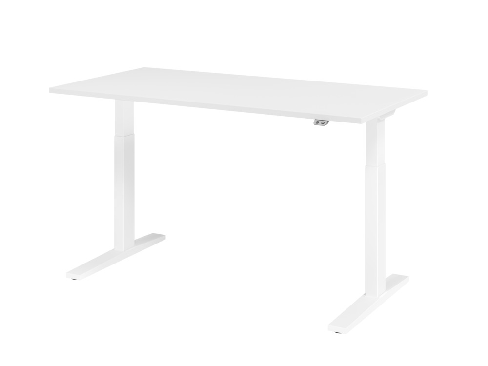 Höhenverstellbarer Schreibtisch, elektrisch, mit Tastschalter, C-Fuß, 1600 x 800 mm, weiß/weiß - 1