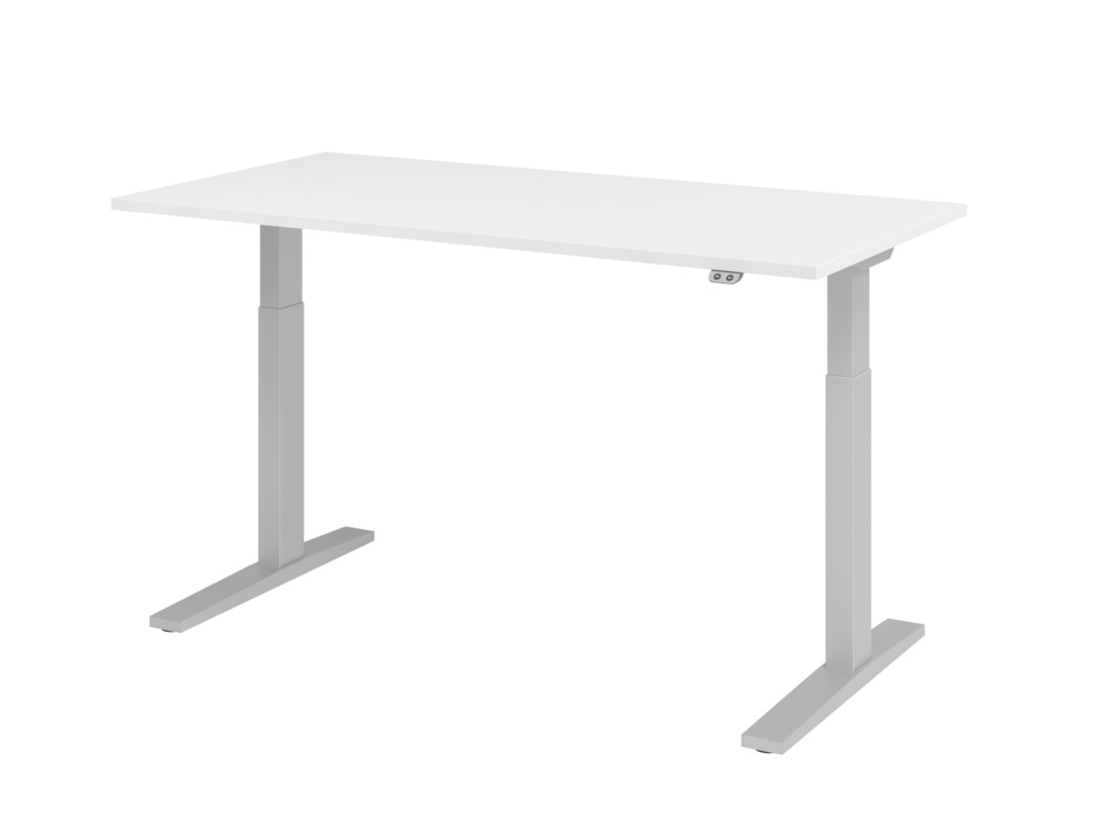 Höhenverstellbarer Schreibtisch, elektrisch, mit Tastschalter, C-Fuß, 1600 x 800 mm, weiß/silber - 1