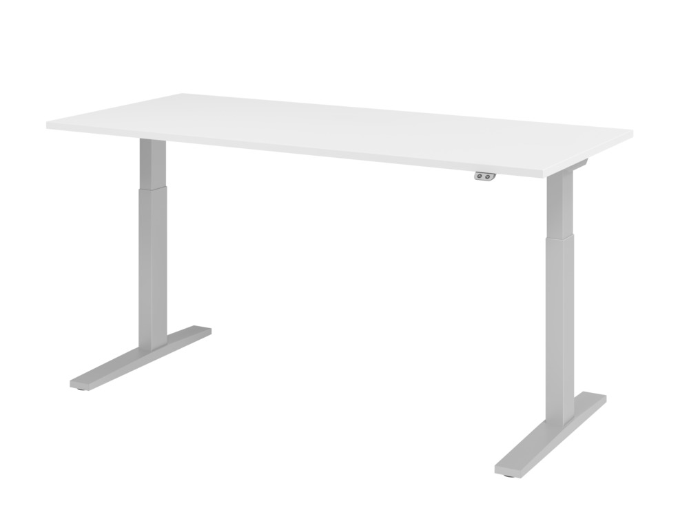 Höhenverstellbarer Schreibtisch, elektrisch, mit Tastschalter, C-Fuß, 1800 x 800 mm, weiß/silber - 1