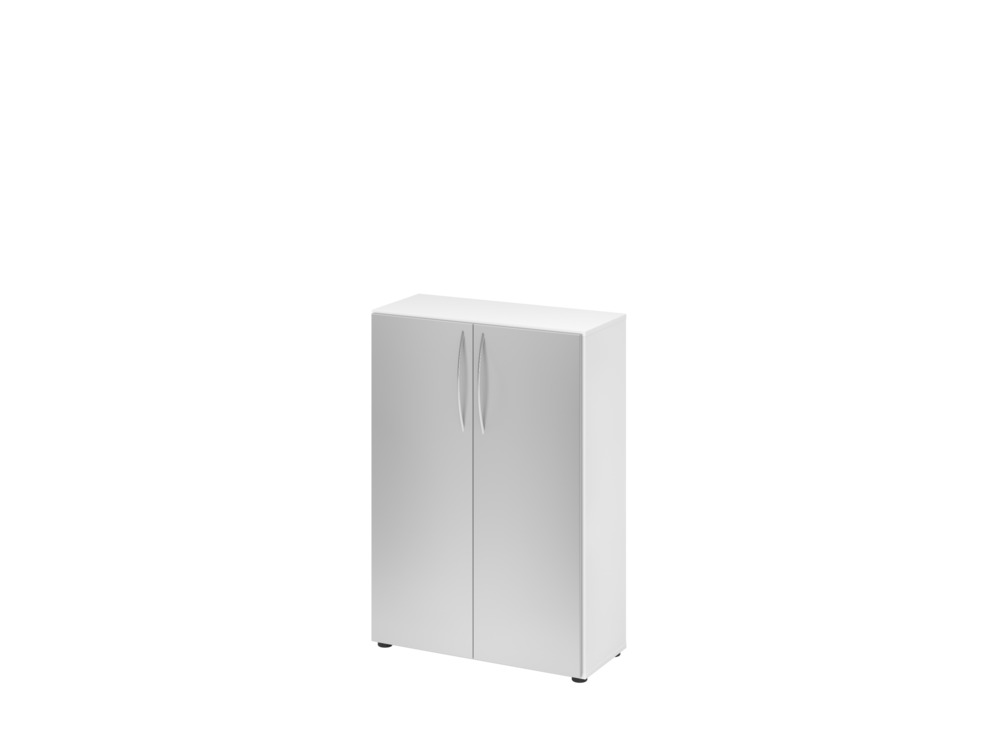 Büroschrank, für Akten/Ordner, 2 Fachböden, Bogengriff, 800 x 346 x 1144 mm, weiß/silber - 1