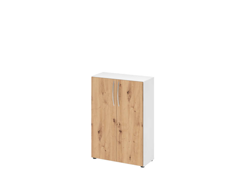 Büroschrank, für Akten/Ordner, 2 Fachböden, Bogengriff, 800 x 346 x 1144 mm, weiß/asteiche - 1