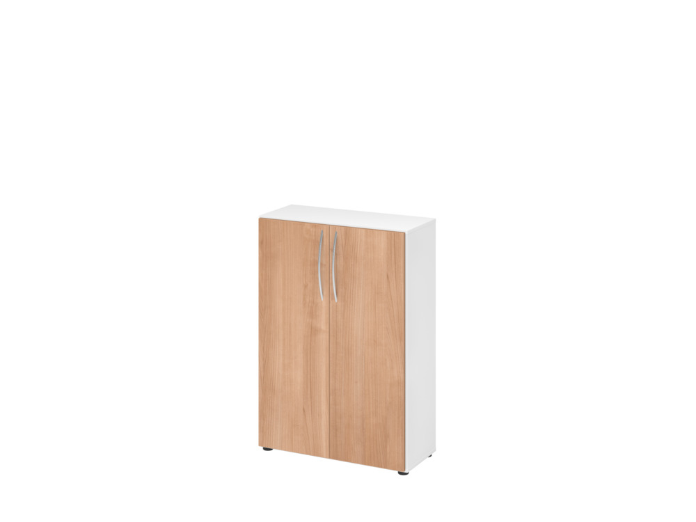 Büroschrank, für Akten/Ordner, 2 Fachböden, Bogengriff, 800 x 346 x 1144 mm, weiß/nussbaum - 1