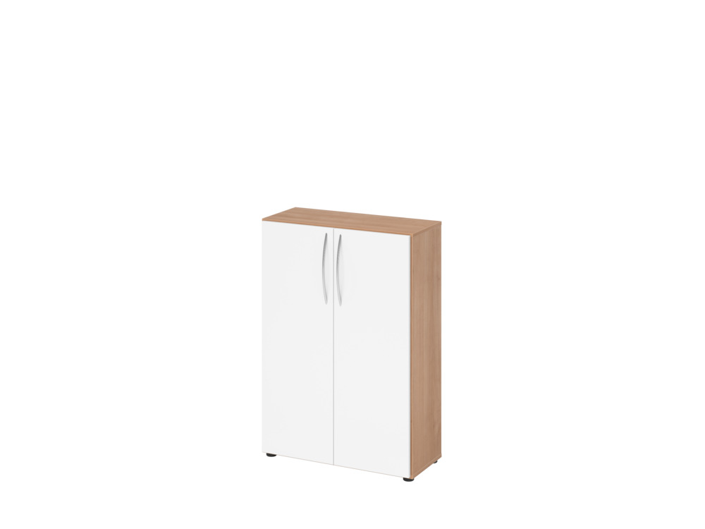 Büroschrank, für Akten/Ordner, 2 Fachböden, Bogengriff, 800 x 346 x 1144 mm, nussbaum/weiß - 1