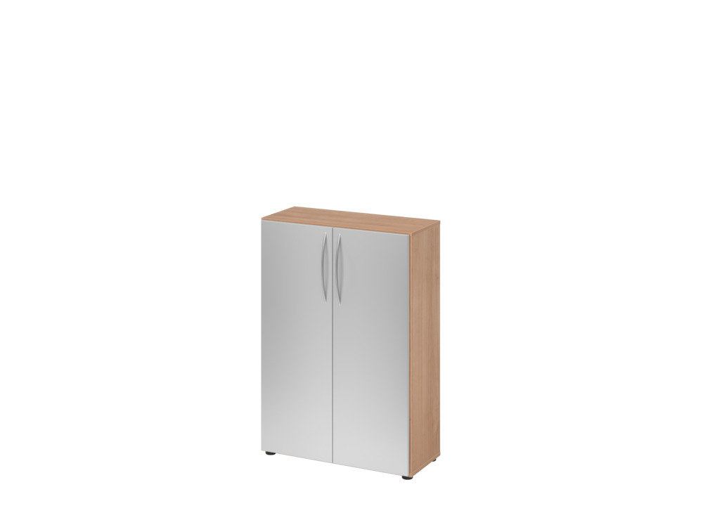 Büroschrank, für Akten/Ordner, 2 Fachböden, Bogengriff, 800 x 346 x 1144 mm, nussbaum/silber - 1