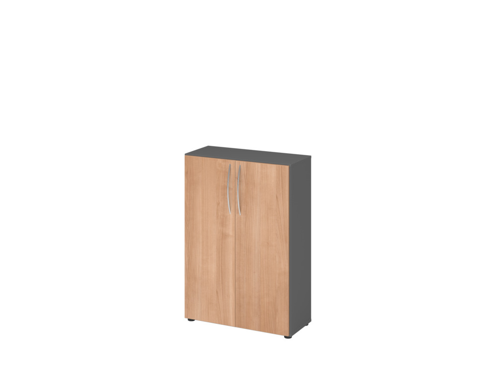 Büroschrank, für Akten/Ordner, 2 Fachböden, Bogengriff, 800 x 346 x 1144 mm, graphit/nussbaum - 1