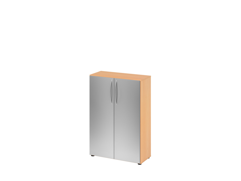 Büroschrank, für Akten/Ordner, 2 Fachböden, Bogengriff, 800 x 346 x 1144 mm, buche/silber - 1