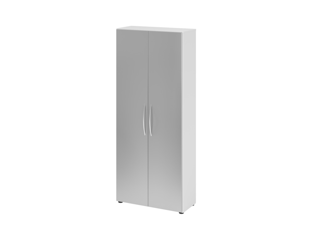 Büroschrank, für Akten/Ordner, 4 Fachböden, Bogengriff, 800 x 346 x 1880 mm, weiß/silber - 1