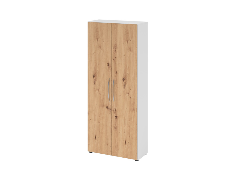 Büroschrank, für Akten/Ordner, 4 Fachböden, Bogengriff, 800 x 346 x 1880 mm, weiß/asteiche - 1