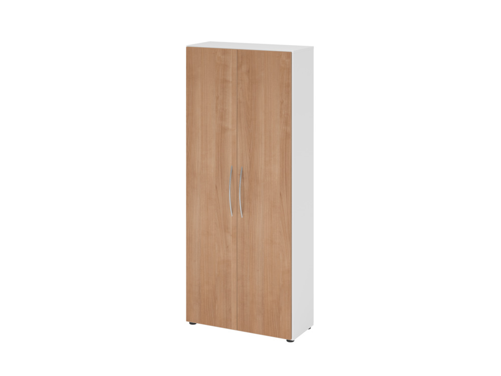 Büroschrank, für Akten/Ordner, 4 Fachböden, Bogengriff, 800 x 346 x 1880 mm, weiß/nussbaum - 1