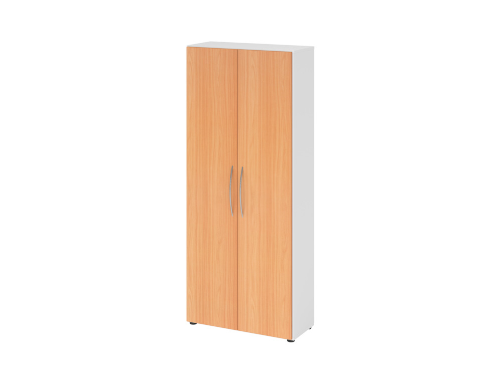 Büroschrank, für Akten/Ordner, 4 Fachböden, Bogengriff, 800 x 346 x 1880 mm, weiß/buche - 1