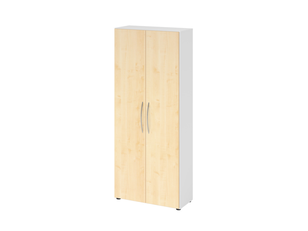 Büroschrank, für Akten/Ordner, 4 Fachböden, Bogengriff, 800 x 346 x 1880 mm, weiß/ahorn - 1