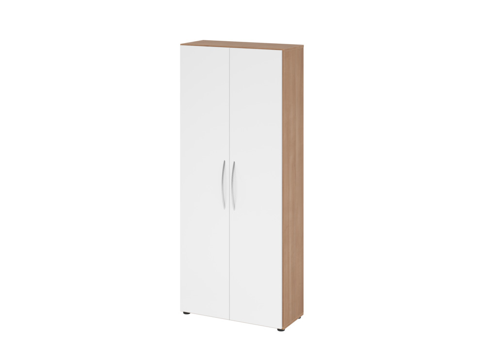 Büroschrank, für Akten/Ordner, 4 Fachböden, Bogengriff, 800 x 346 x 1880 mm, nussbaum/weiß - 1