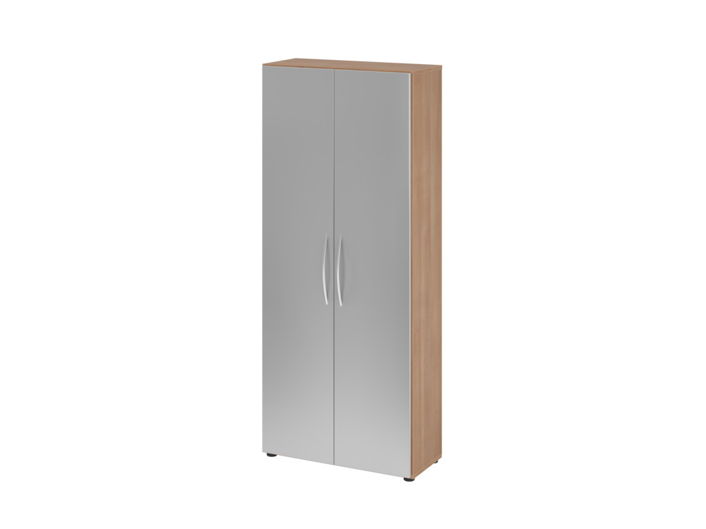 Büroschrank, für Akten/Ordner, 4 Fachböden, Bogengriff, 800 x 346 x 1880 mm, nussbaum/silber - 1