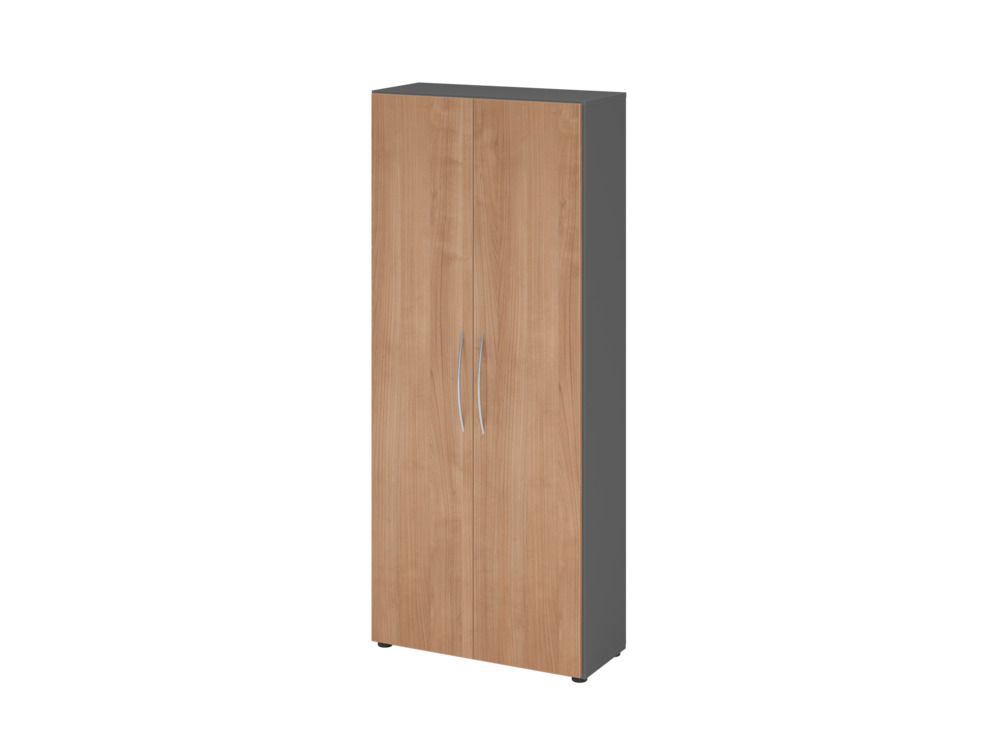 Büroschrank, für Akten/Ordner, 4 Fachböden, Bogengriff, 800 x 346 x 1880 mm, graphit/nussbaum - 1